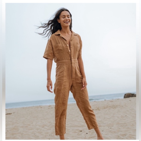 MATE the label linen jumpsuit romper natural oat color size small NWT - Picture 5 of 5